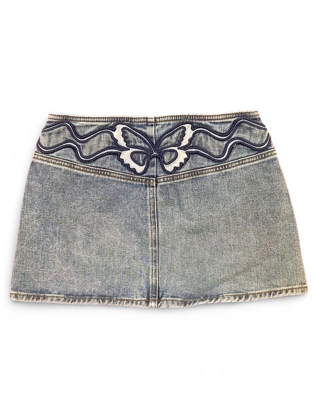 PacSun denim mini skirt with butterfly embroidery size 23